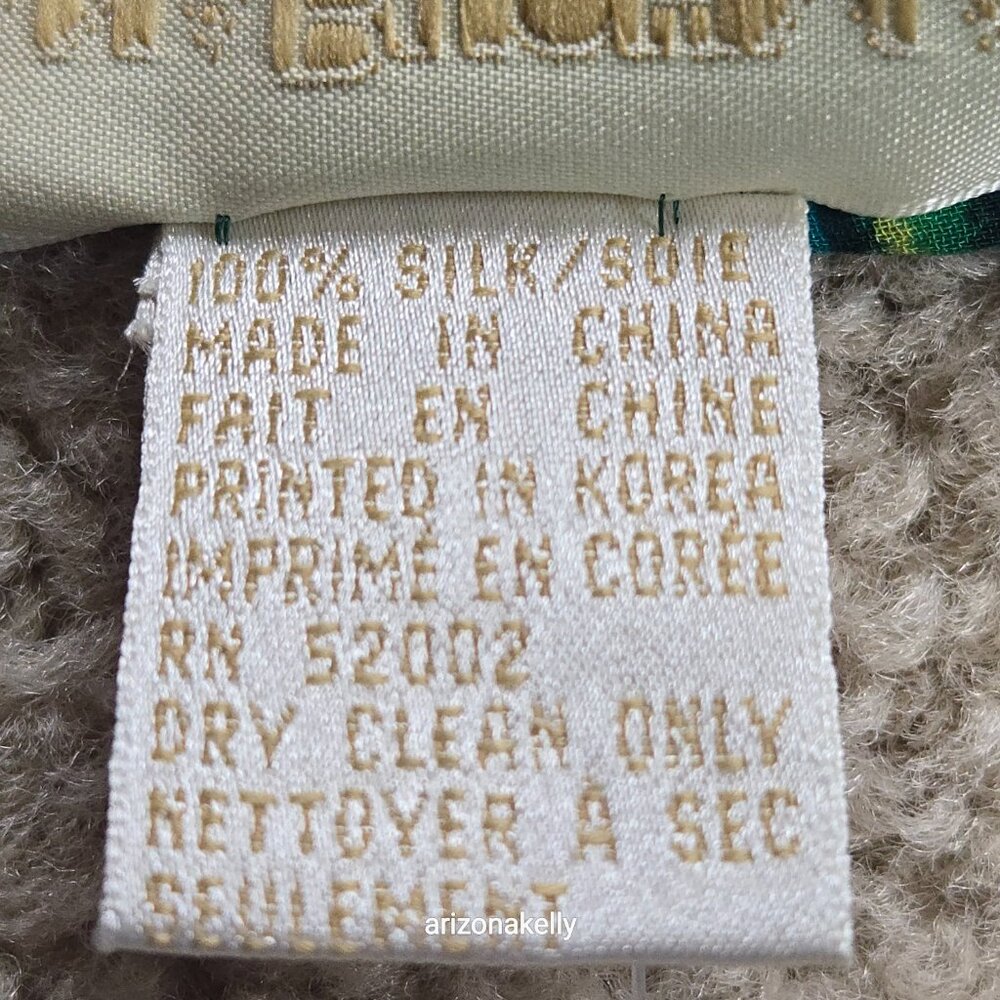 NWT Silk Scarf Hand Rolled Crepe Tropical Leaves Green Dana Buchman - Picture 3 of 12